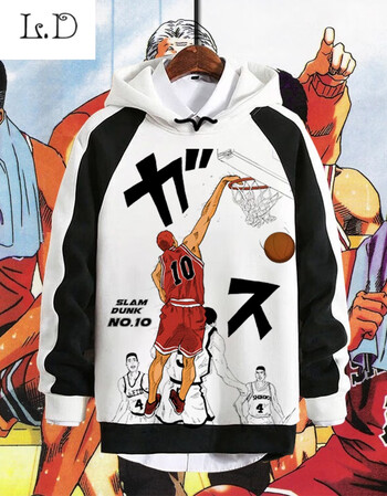 灌篮高手潮牌连帽卫衣男联名樱木三井寿周边服装青少年篮球外套潮白帽