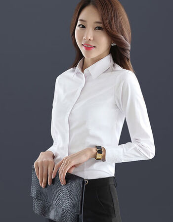 新款白衬衫女长袖韩版修身工装衬衣学生职业装白色长袖xl建议拍大一码