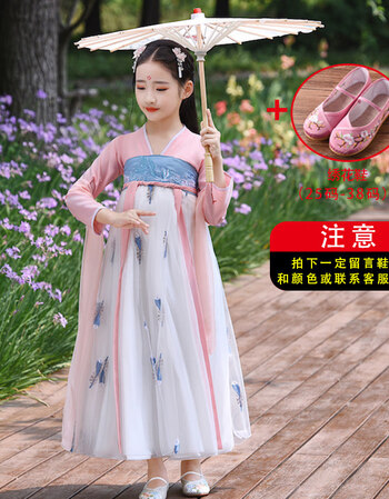 衣裙演出服春夏冬天穿的汗服女古装女大童古代上粉下白长袖裙子拍下