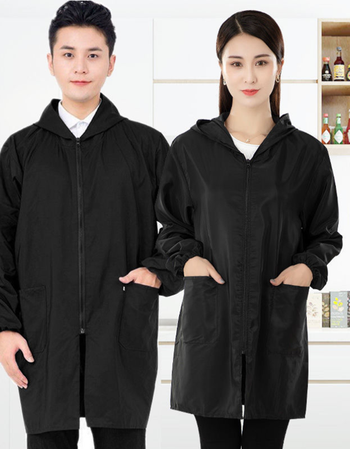 罩衣男工作新款冬女中长款围裙长袖外穿洋气女工作服拉链黑色薄款小号