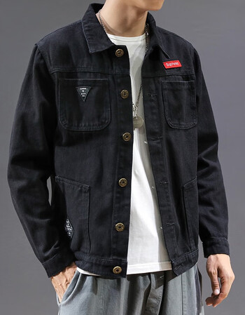 牛仔夹克男士春秋装潮流百搭休闲机能外套韩版日系工装上衣大码男黑色