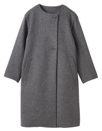 无印良品muji女式法国羊毛混无领大衣炭灰色s