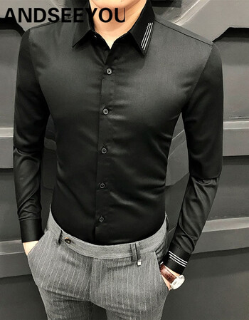 you潮牌秋季新款衬衫男长袖韩版潮帅气男士衬衣商务免烫休闲男装黑色s