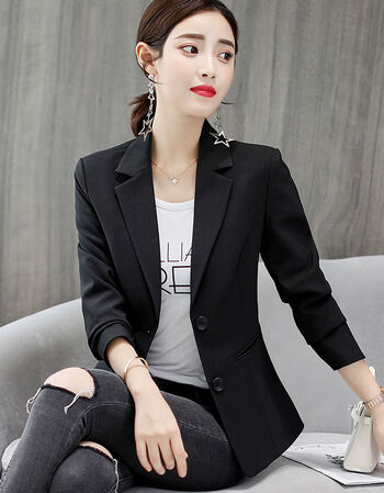 小西装外套女2019春季新款韩版修身黑色百搭短款长袖西服职业休闲