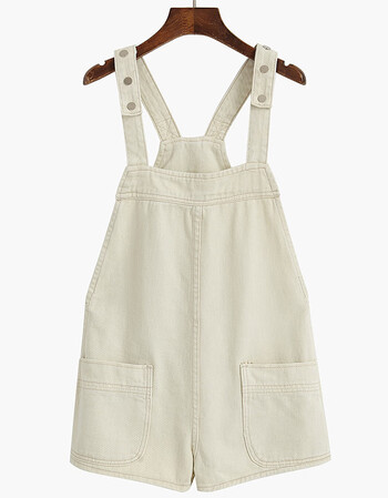 好看的白色牛仔背带裤女夏新款韩版学生百搭复古短 米白色 s