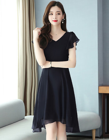 连衣裙女宽松显瘦中长裙高贵气质网纱裙子2020春夏新款流行8987黑色