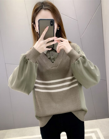 春秋女生小毛衣女宽松韩版学生学院风假两件冬装高中生少女休闲打底