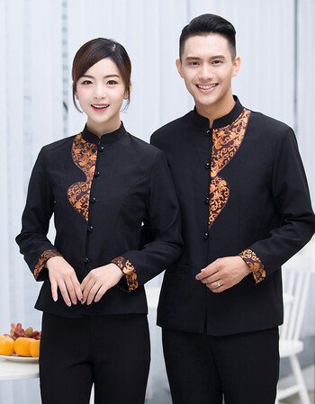 长袖服务员工作服男女饭店酒店宾馆餐厅饮品行业服务员工服 女红色 l