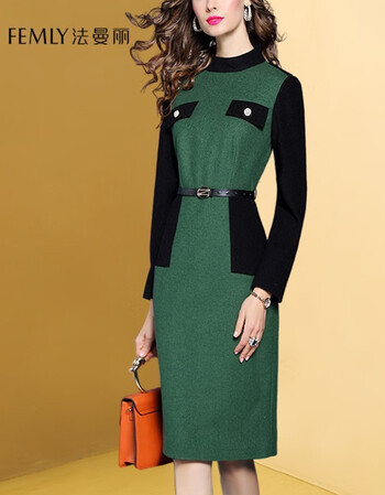 Femly法曼丽秋冬装复古优雅时尚羊毛呢显瘦包臀裙f 松花绿s 图片价格品牌报价 京东