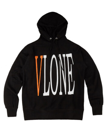 潮流觀止 vlone v字黑色白色圓領套頭帽衫外套 黑橙