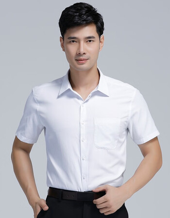 传棨短袖衬衫男夏季薄款韩版修身休闲商务男士职业正装衬衣白色39