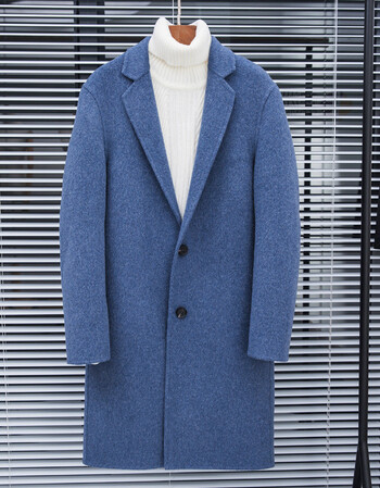 男装毛尼大衣男中长款阿尔巴卡双面昵雾霾蓝呢子外套 蓝色 xl