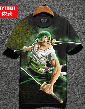 【新品促销】海贼王索隆三把刀t恤衣服帅气体恤青少年潮流休闲动漫t恤