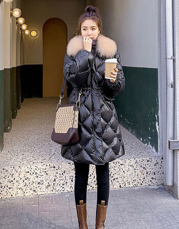 小香风羽绒服女2020冬中长款韩版时尚收腰大毛领外套1月8日发完黑色s