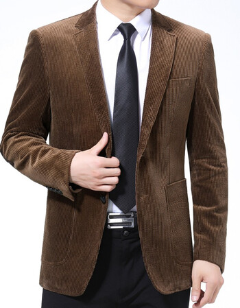 老年人全棉灯芯绒上衣爸爸装50单西服九牧王a21深咖色粗条绒现货16572