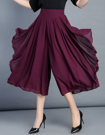 雪纺裙裤休闲裤女阔腿裤七分裤2019春夏季新款韩版高腰修身显瘦裤裙