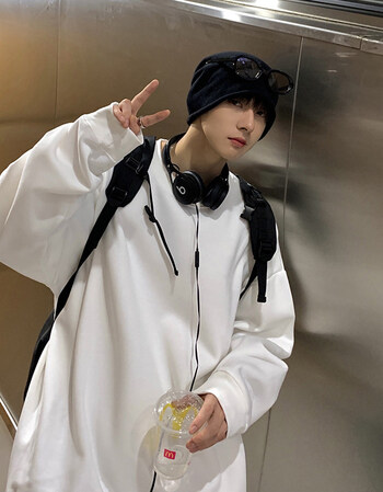 连帽卫衣男克莱英蓝冬季纯色高街套头上衣韩版潮流宽松加绒秋冬兜帽衫