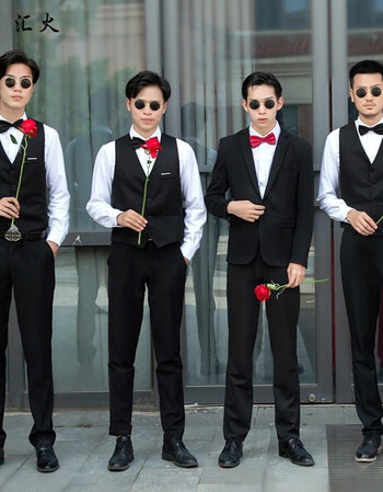 汇火西式伴郎服兄弟团服装男结婚西装西裤衬衫马甲三件套装礼服秋春秋
