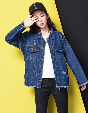 牛仔外套女 2019潮春秋新款韩版宽松短款秋装牛仔衣bf学生百搭 蓝色 l