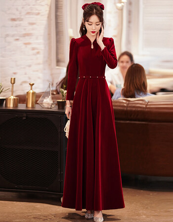丽佰昕敬酒服新娘冬季2021新款结婚订婚显瘦立领长袖气质酒红色礼服女