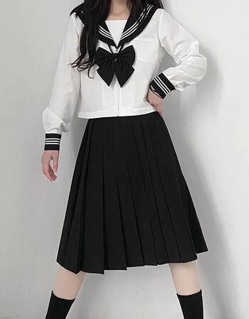 jk制服不良长裙学院风套装黑领三本长袖黑色中裙黑色蝴蝶结l