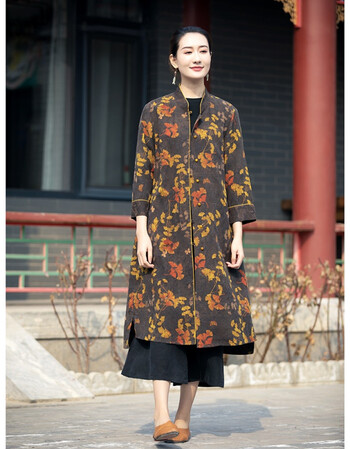 索特西女王轻奢重磅提花香云纱风衣外套女春秋中式立领宽松中长款开衫