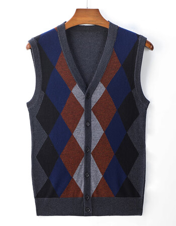 羊毛背心男冬羊绒男中老年外穿针织开衫马甲爸爸加厚无袖马夹坎肩秋冬