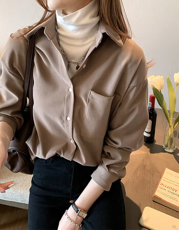 lee灯芯绒衬衫女秋冬新款设计感小众洋气宽松慵懒内搭打底 卡其色 m