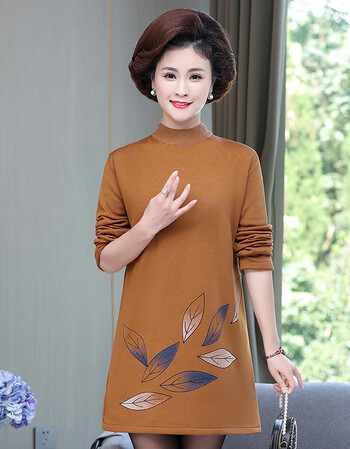 妈妈装显瘦加厚女士打底衫洋气保暖针织衫树叶驼色5xl建议168180斤