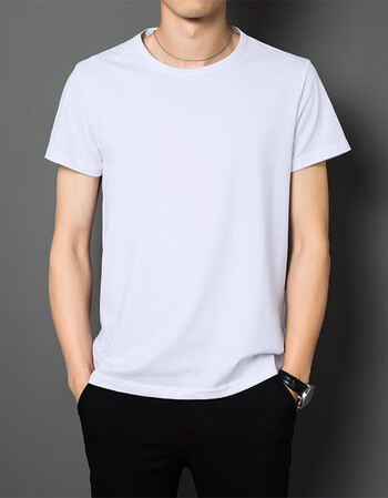 弗莱森潮牌男装2021新款短袖t恤男圆领纯色棉质商务休闲体恤打底衫