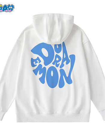 doraemon哆啦a梦简约字母印花宽松休闲连帽卫衣男女同款本白s