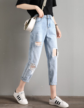 丹仔矮小个子宽松穿搭夏显高直筒老爹裤150cm破洞牛仔裤女155八分薄款浅蓝色26码一尺九 图片价格品牌报价 京东