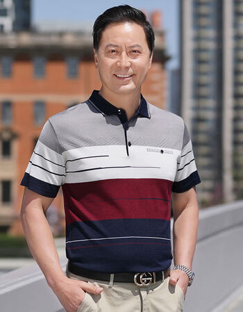 权朴爸爸短袖t恤夏装中年男士冰丝半袖中老年爷爷宽松上衣父亲polo衫