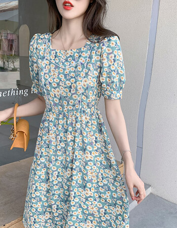 眉梢芙语雪纺碎花连衣裙中长款21年夏季新款女士短袖气质裙子休闲女装蓝色xl 图片价格品牌报价 京东