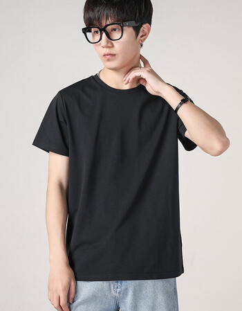 布衣传说夏季纯棉短袖t恤男士打底衫纯色圆领半袖情侣装体恤衣服 黑色