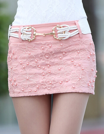 轻之纱短裙女半身裙春夏包臀超短裙迷你裙蕾丝钉珠韩版显瘦一步裙