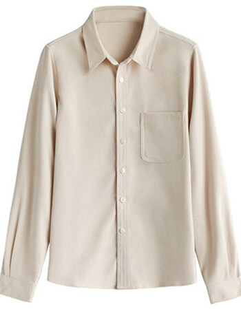 复古法式磨毛叠穿衬衫女秋装遮肉显瘦上衣长袖灯芯绒气质衬衣 浅米色