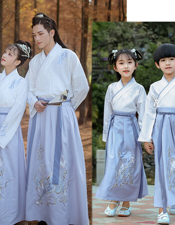亲子装汉服男一家三口男童女童宝宝国学服中国风元旦六一演出古装男上
