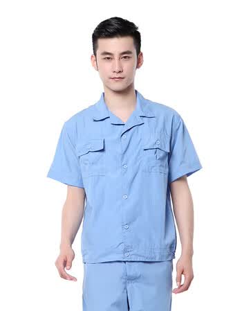 在礼服装 夏季工作服定制天蓝水洗布短袖套装男女短袖工装工厂保洁