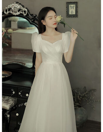 贞溪法式轻婚纱白色礼服2021新款小个子中长款生日小礼裙仙气新娘白色