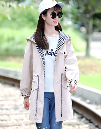 风衣女中长款学生2018秋季新款韩版秋衣少女外套宽松学院14-16岁打底