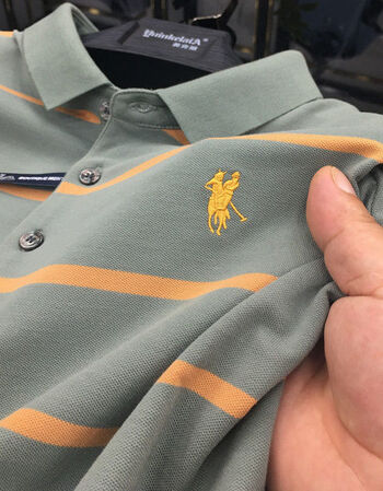 【保罗af小鹿标polo衫】polo衫男装短袖翻领条纹精品宽松大码男潮流