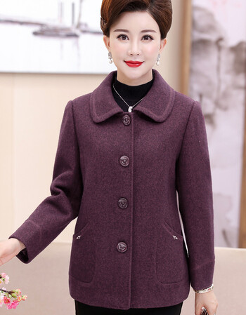 中老年妈妈春装毛呢外套50-60岁2018新款老年女上衣呢子大衣奶奶 浅紫