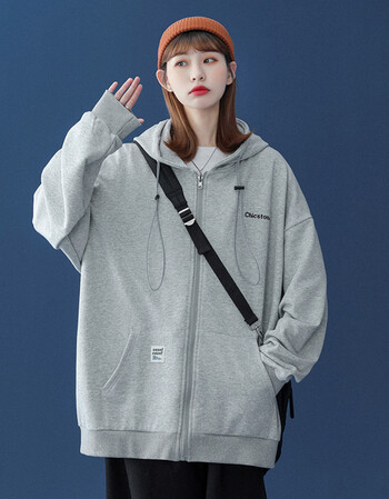 随衣百顺刺绣外套女春秋季薄款连帽卫衣开衫宽松百搭国潮ins运动休闲