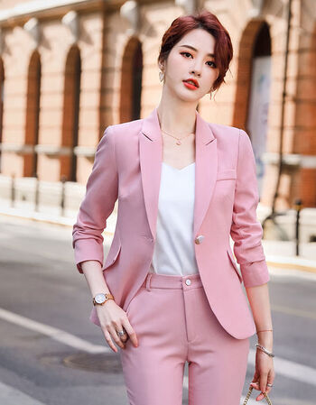 气质职业西服套装三件套西装sn2642粉色上衣裤子白吊带m建议100109斤