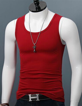2021新品夏季修身宽肩背心男士大码弹力运动紧身透气男装纯色潮流红色