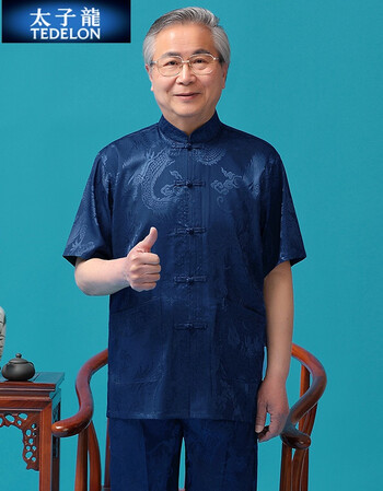 太子龙中老年唐装男短袖套装爸爸爷爷装夏装老人冰丝衣服中国风秋冬季