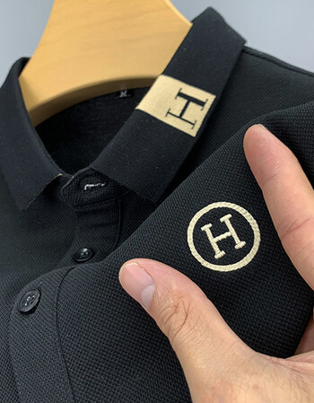 高档保罗衫衣服男秋冬季打底衫轻奢高端男士舒适长袖t恤翻领潮牌刺绣