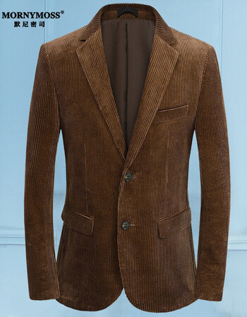 西服男中年商务休闲修身纯色西装单排扣纯棉单西外套秋季新款深咖色