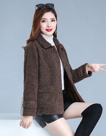 中年女韩版洋气加厚颗粒绒上衣jc018咖啡色好面料版xl建议110125斤
